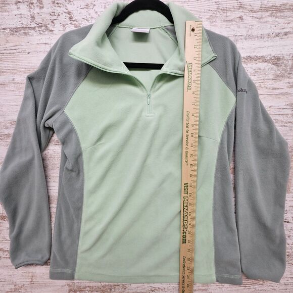 Columbia Quarter Zip Fleece Pullover Sweatshirt Size Lg Mint/Sage Green Two Tone - Picture 6 of 7